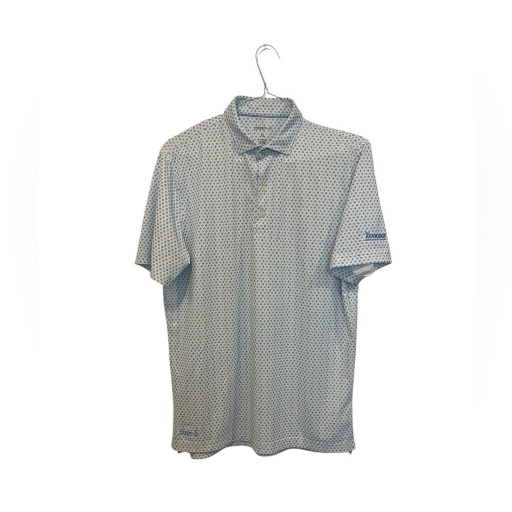 Johnnie O Polo Shirt Men’s Medium Geometric Polyester Stretch UPF 50 Golf Casual